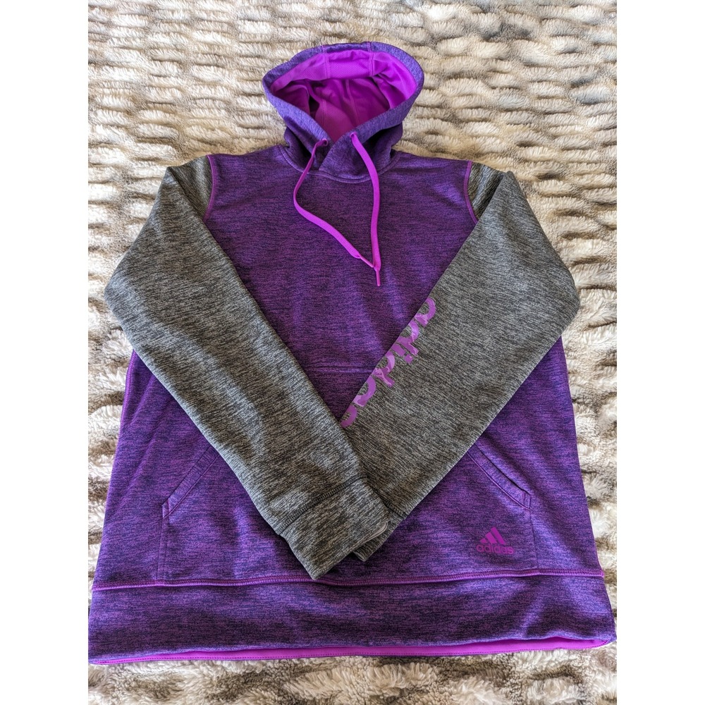 Adidas Climawarm Hoodie Womens Large Purple Grey Heathered Pullover AY3944